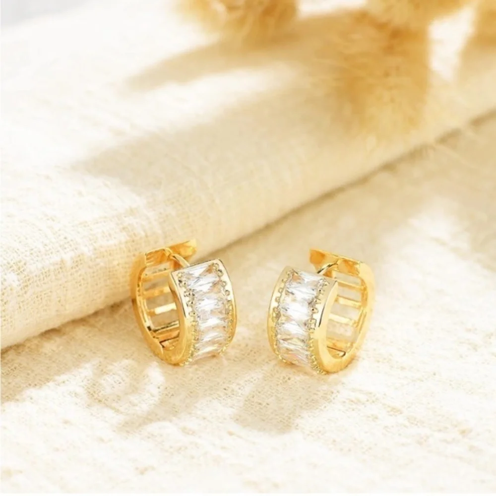 GOLD 14k Gold Plated Cubic Zirconia Hoop Earrings